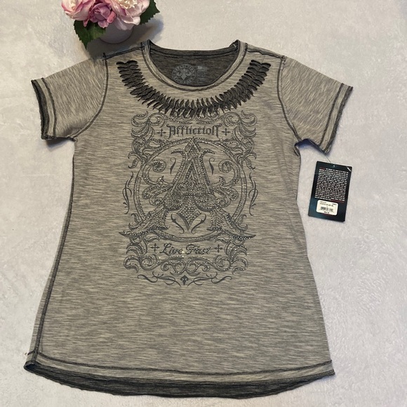 Affliction Tops - NWT AFFLICTION Size L Gray Short Sleeve Shirt Cut Out Neckline MSRP $54
